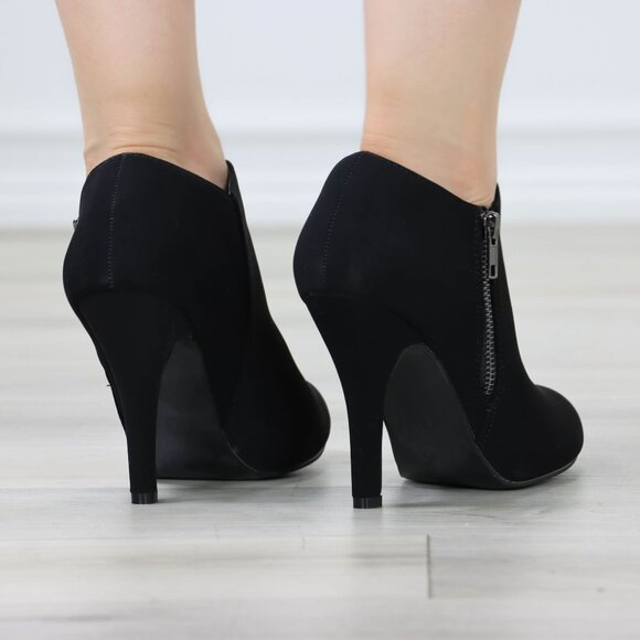Heeled Ankle Booties Round Toe Stiletto High Heel Velvet Black Side Zipper - Picture 11 of 11